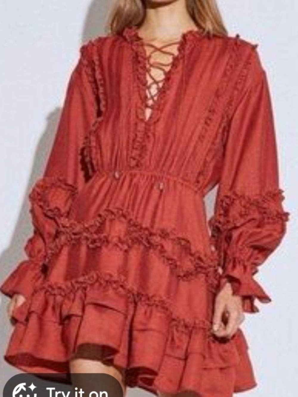 C/MEO COLLECTIVE Slow Down' Balloon Sleeve Ruffle Dress in Red